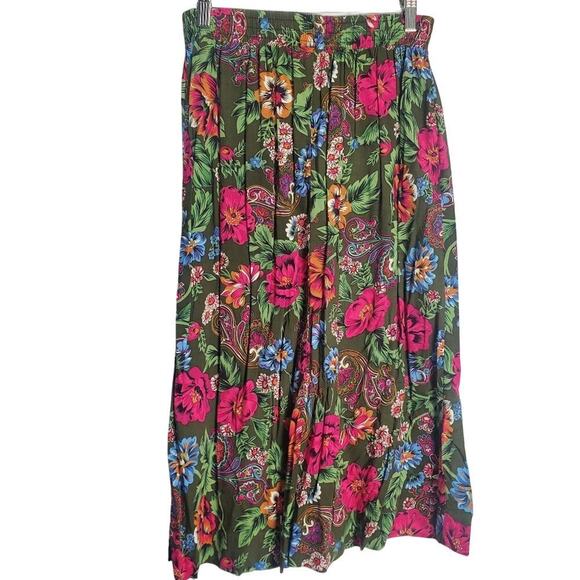 Vintage ML Sport Skirt Womens Size Small 80s Green Pink Floral Maxi Cottage boho - Picture 2 of 8